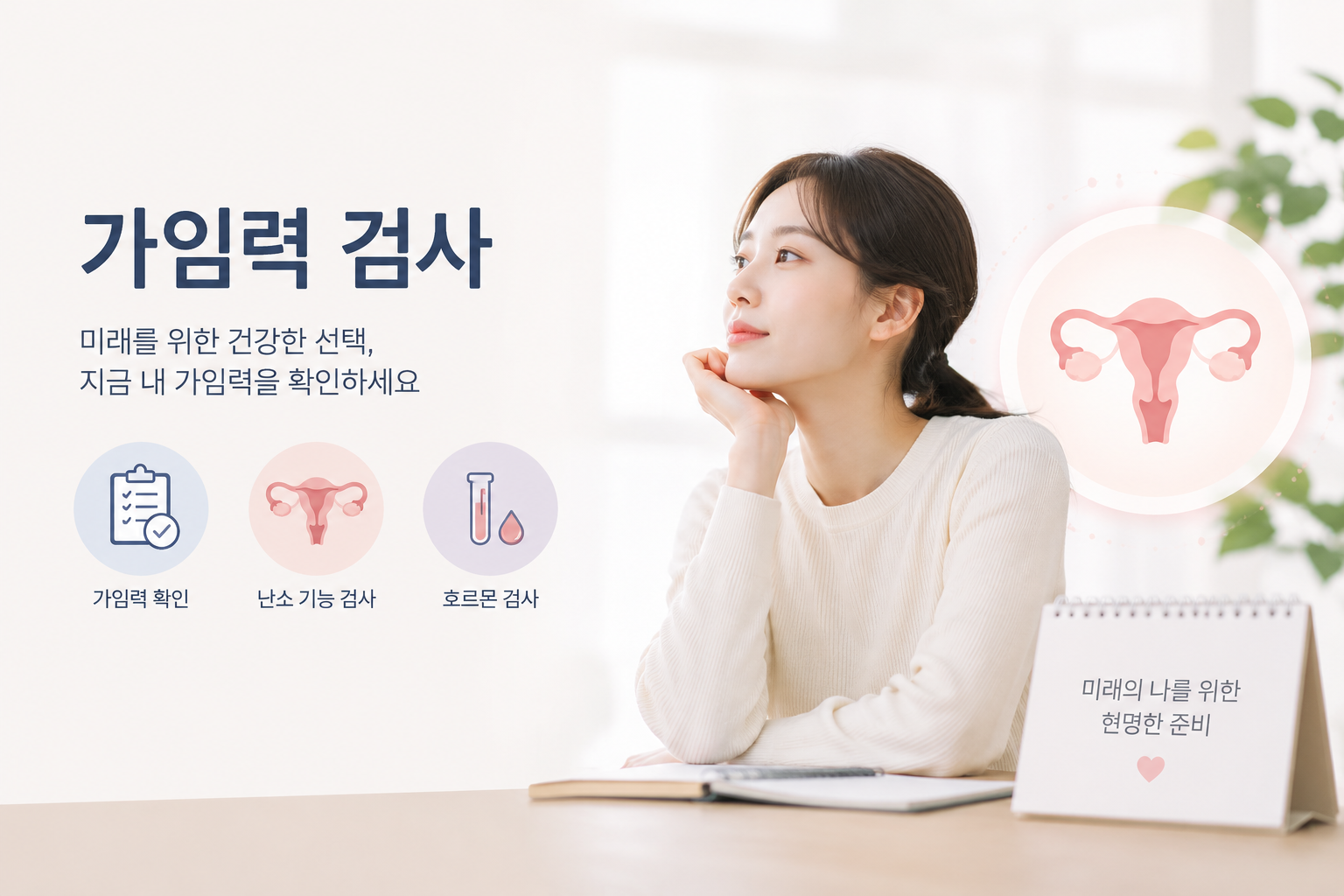 가임력 검사 안내 이미지 — 난소 기능 검사, 호르몬 검사, 종합 가임력 평가